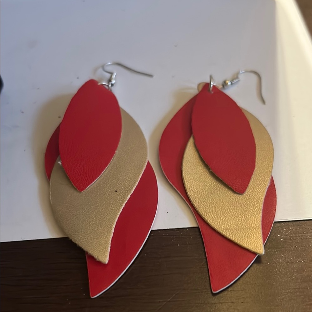 Elegant Red and Gold Layered Earrings